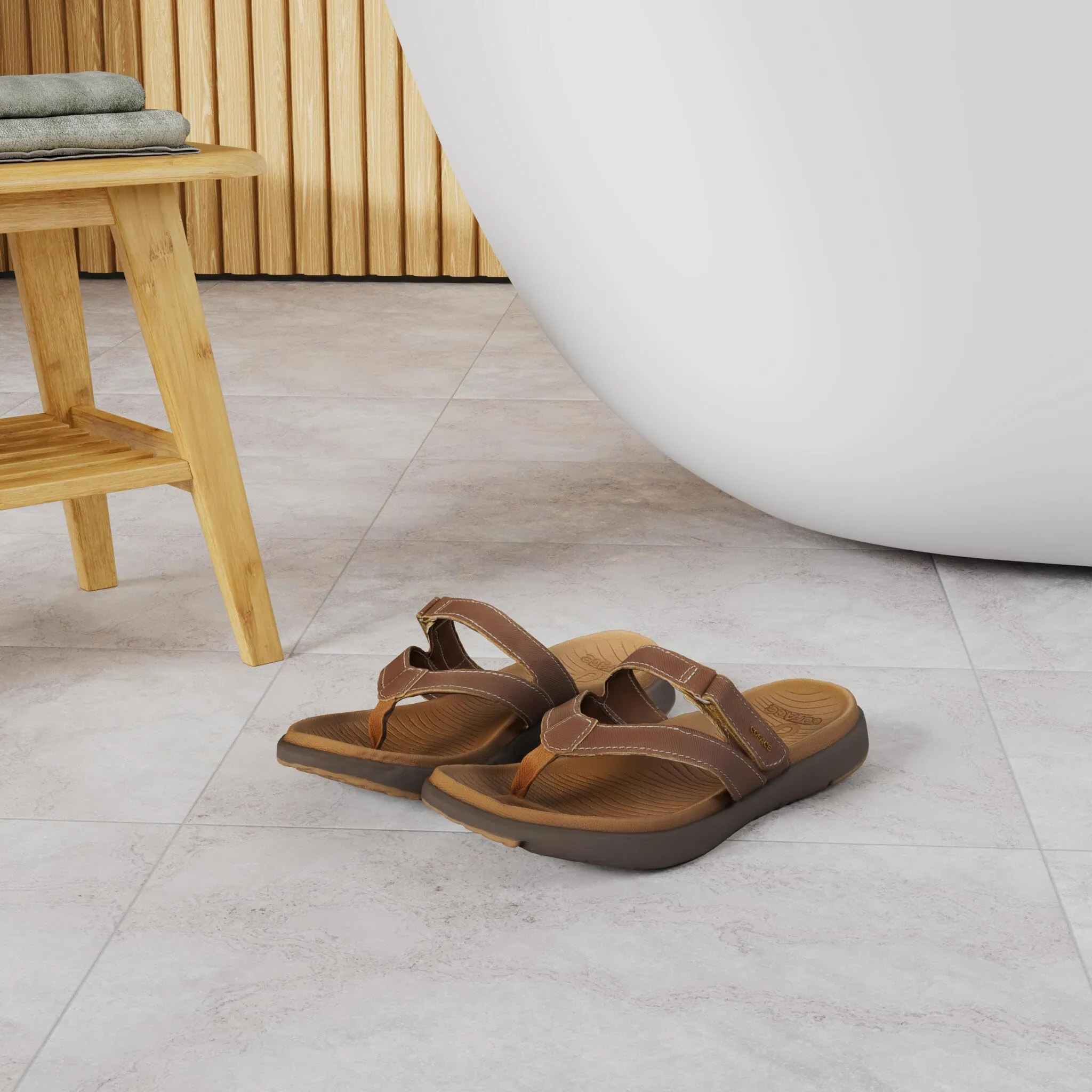 COFACE Damen Flip-Flops mit Fußbett, orthopädisch, Leder, breite Passform – ideal für Sommer, Strand & Plantarfasziitis, Größe 8