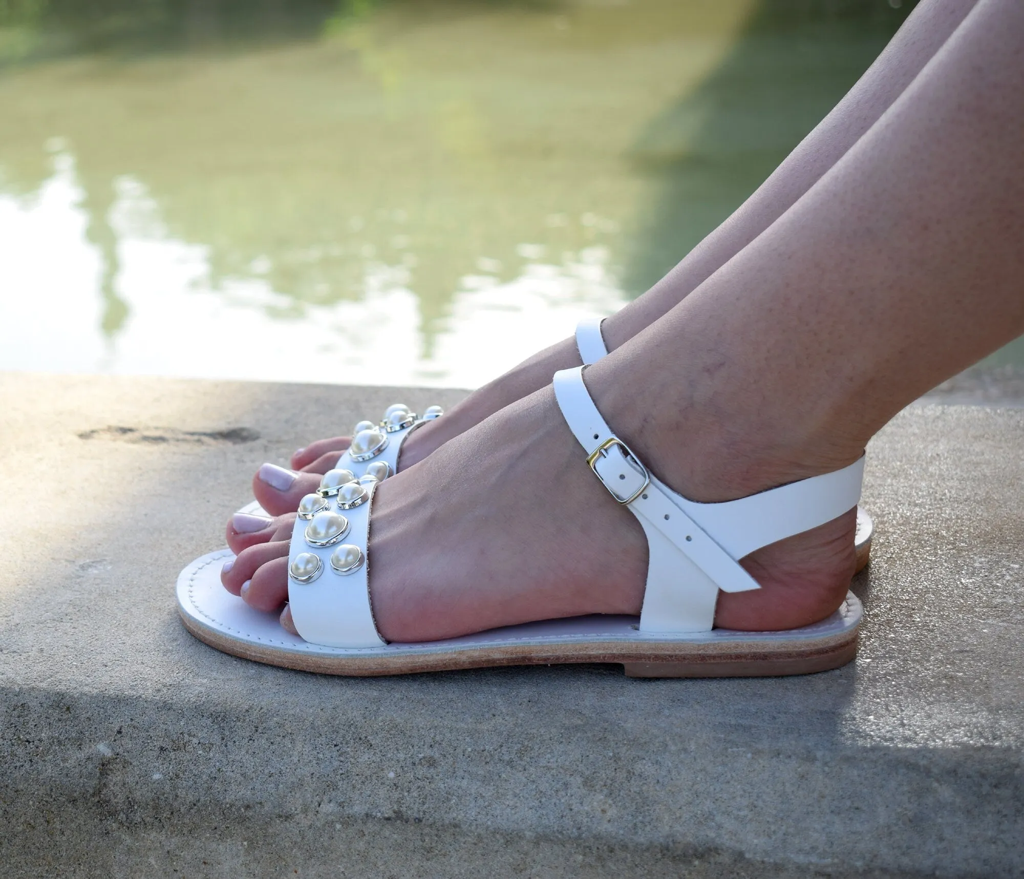 Decorated sandals, flat wedding sandals, pearls sandals, wedding sandal, bridals sandals, beaded sandals, beach bride sandals, KLEOPATRA
