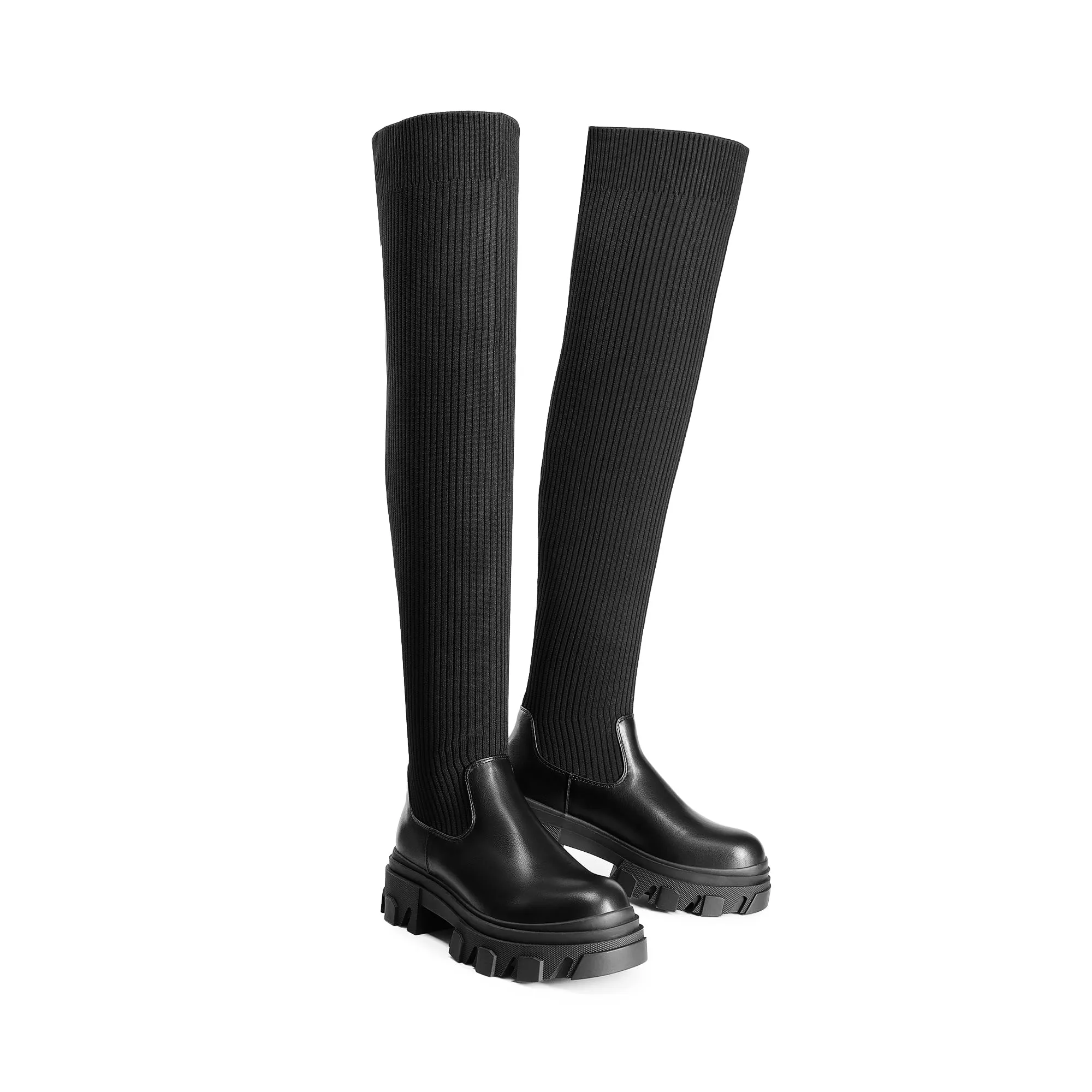 Dream Pairs Over The Knee Platform Thigh High Boots Long Stretch Soft Chunky Lug Sole Fall Boots