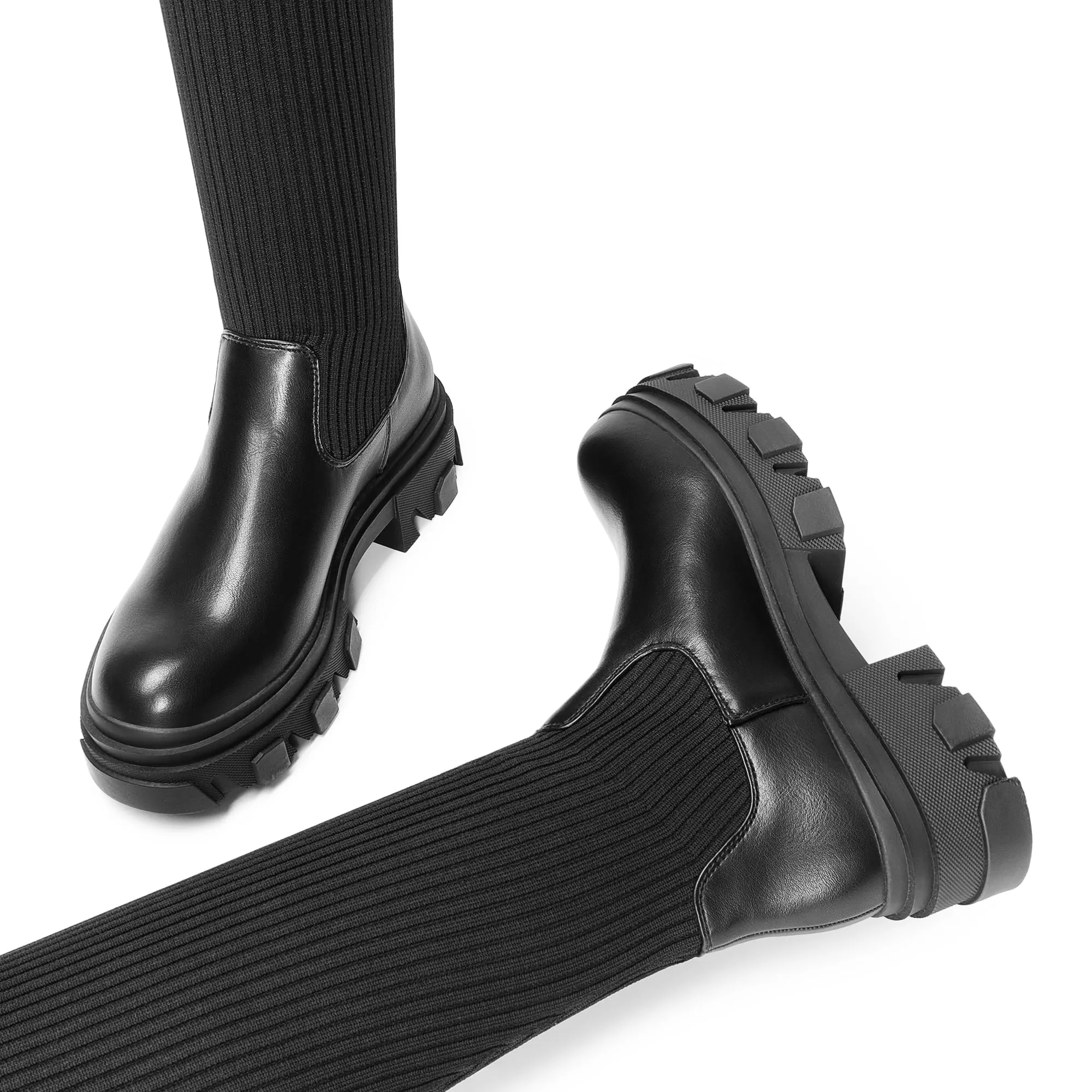 Dream Pairs Over The Knee Platform Thigh High Boots Long Stretch Soft Chunky Lug Sole Fall Boots