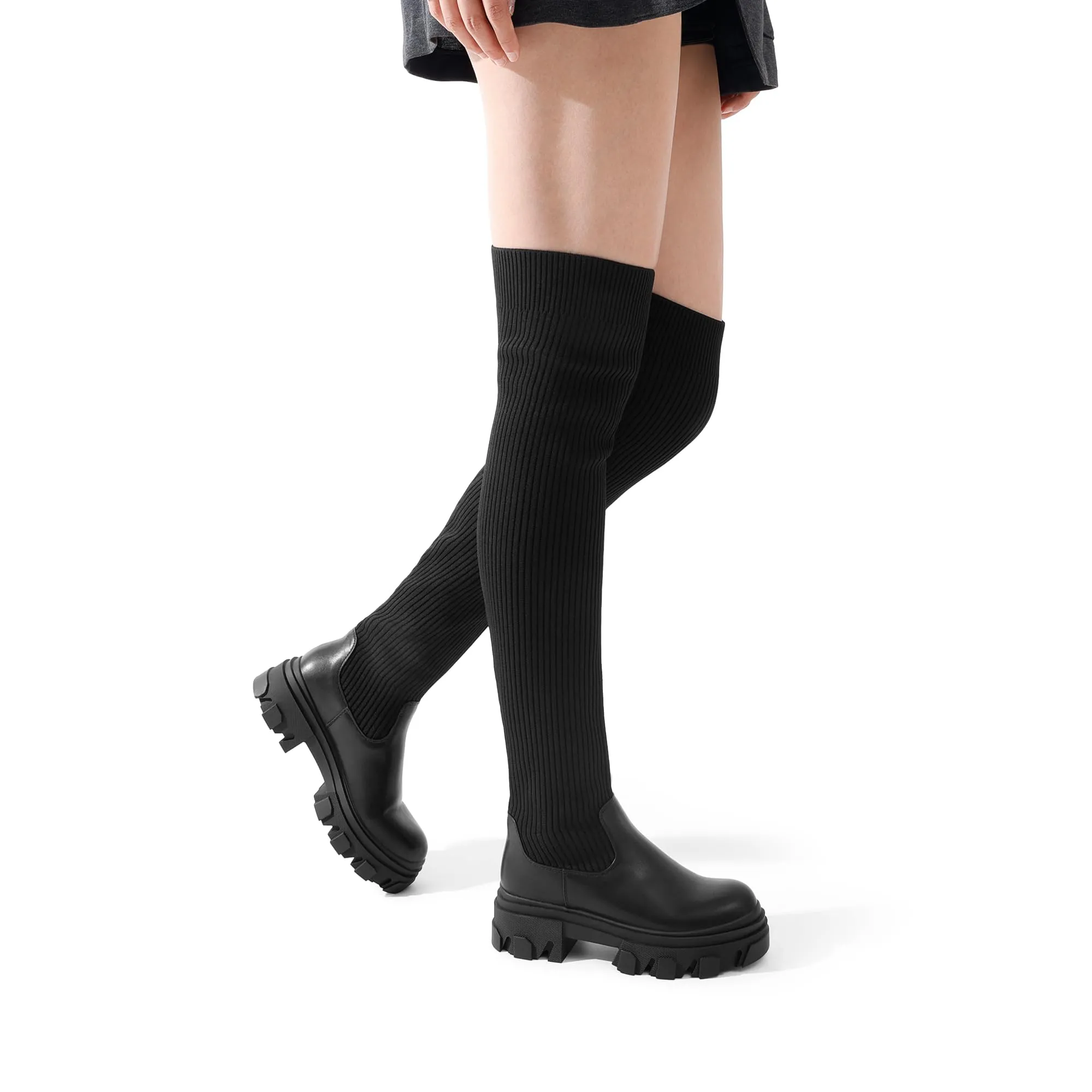 Dream Pairs Over The Knee Platform Thigh High Boots Long Stretch Soft Chunky Lug Sole Fall Boots