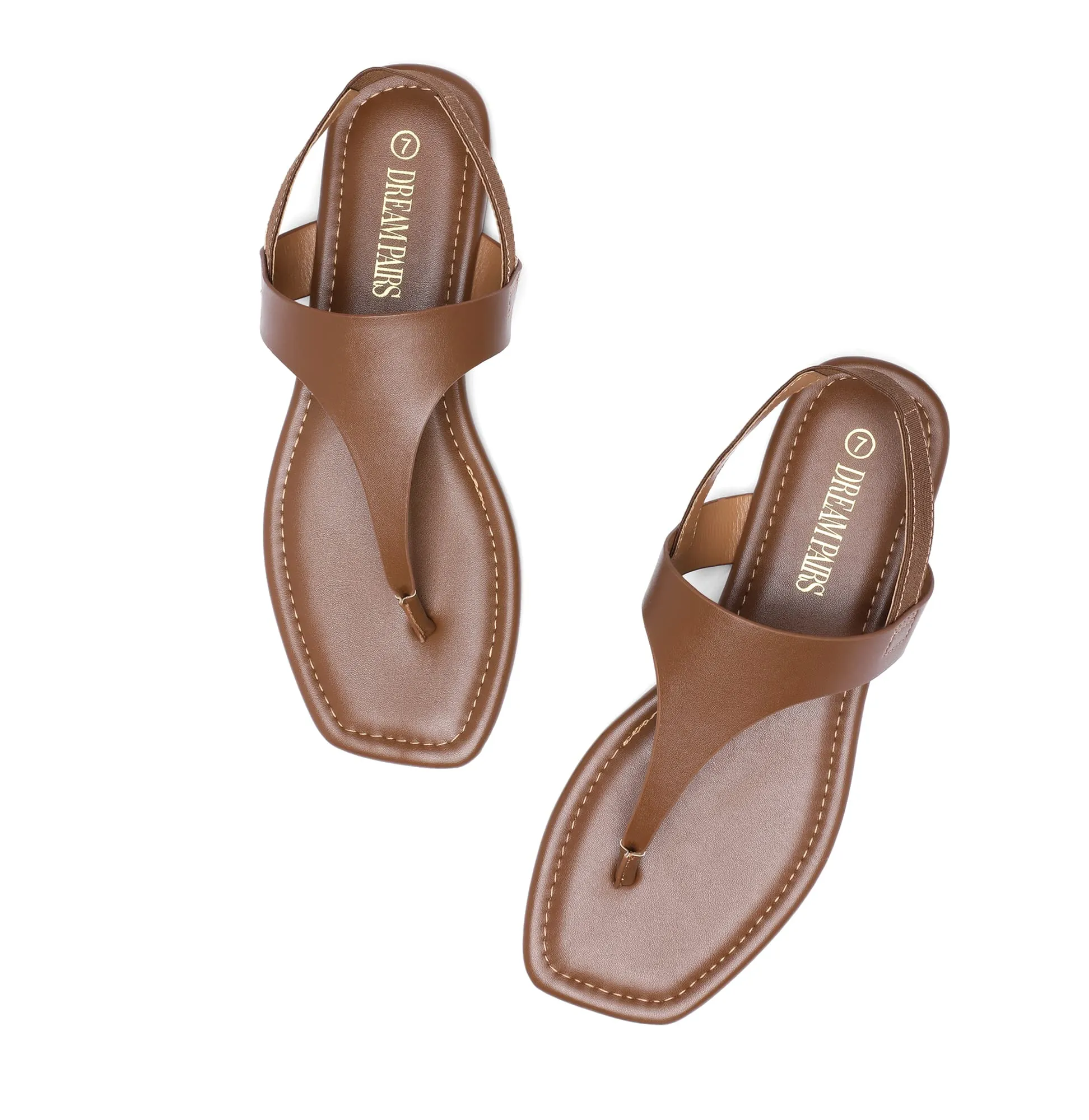 DREAM PAIRS Sandals Brown Summer Casual Comfortable Thong Elastic Flat Sandals