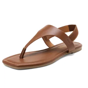 DREAM PAIRS Sandals Brown Summer Casual Comfortable Thong Elastic Flat Sandals