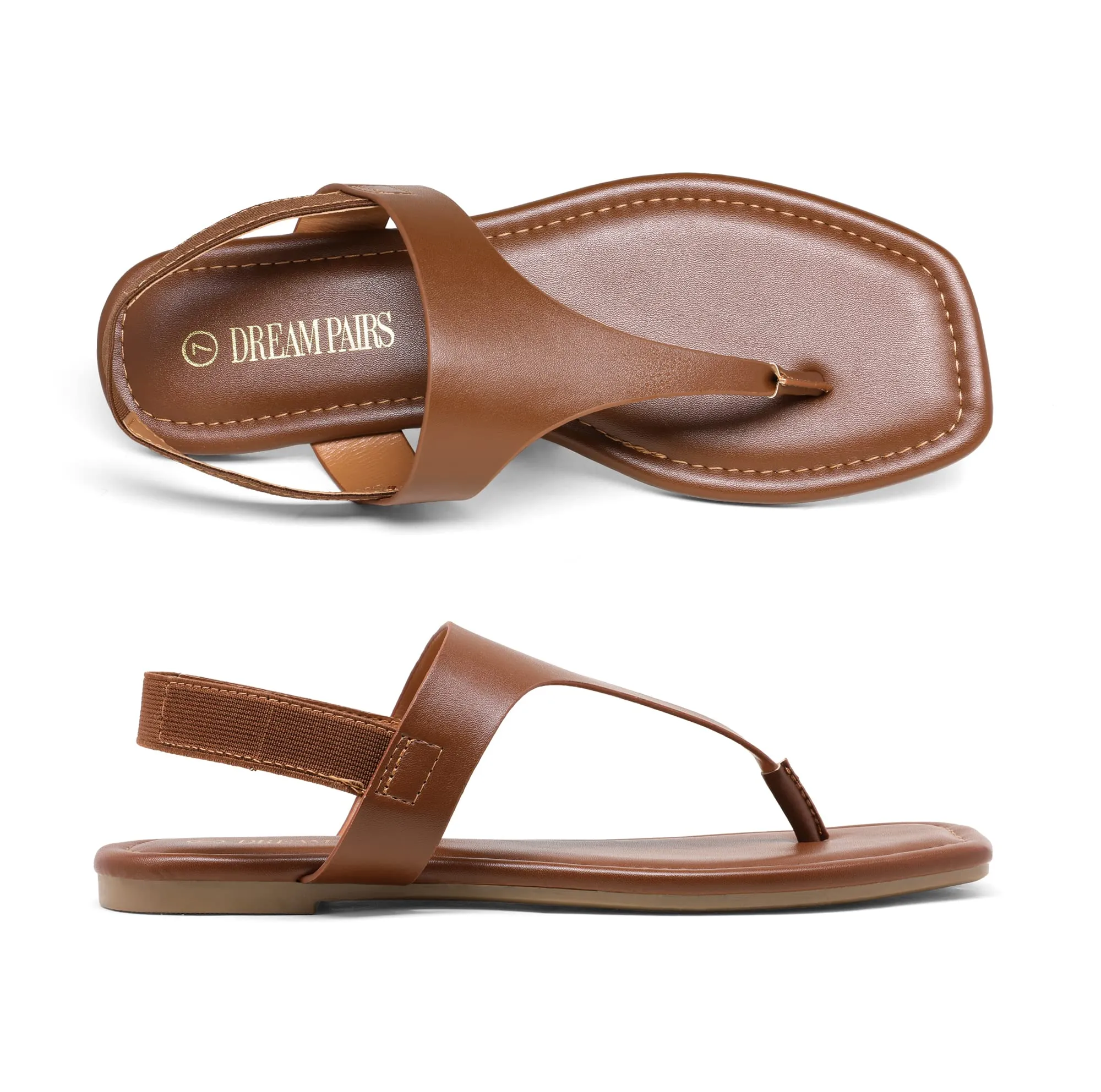 DREAM PAIRS Sandals Brown Summer Casual Comfortable Thong Elastic Flat Sandals