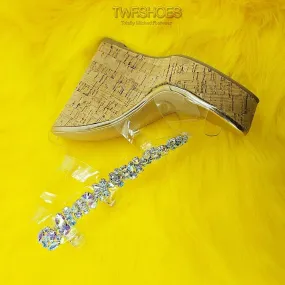 Eleet 5" Cork Wedge Rhinestone Crystal Jeweled High Heel Sandals Shoes Rose Gold