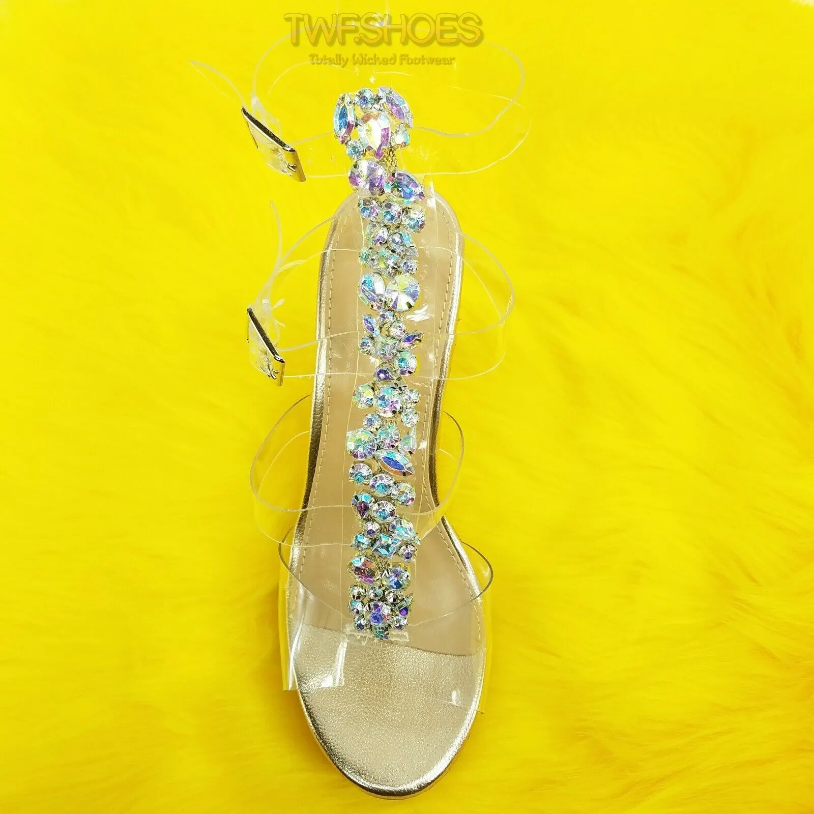 Eleet 5" Cork Wedge Rhinestone Crystal Jeweled High Heel Sandals Shoes Rose Gold