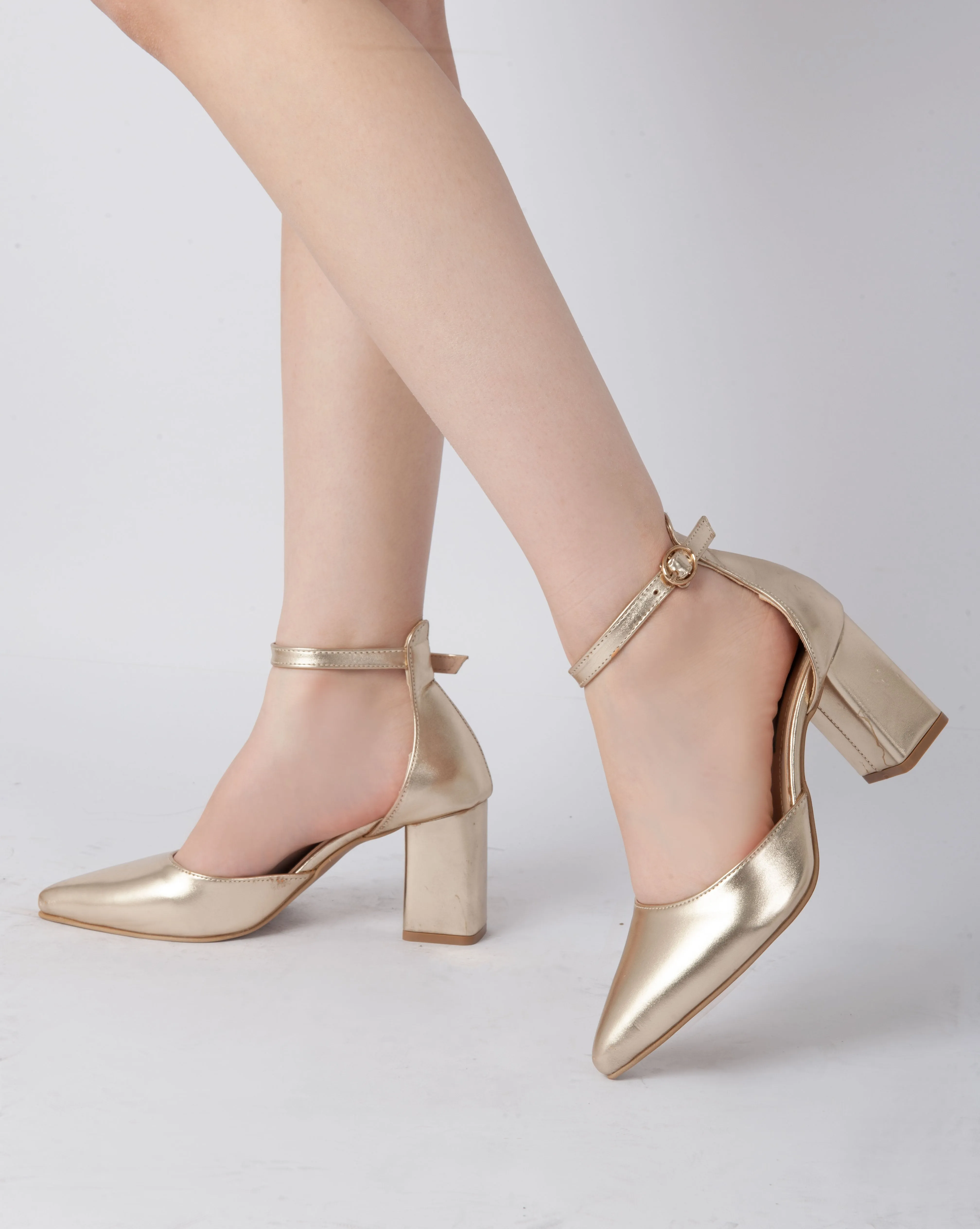 Elegant Ankle Strap Heels - Gold