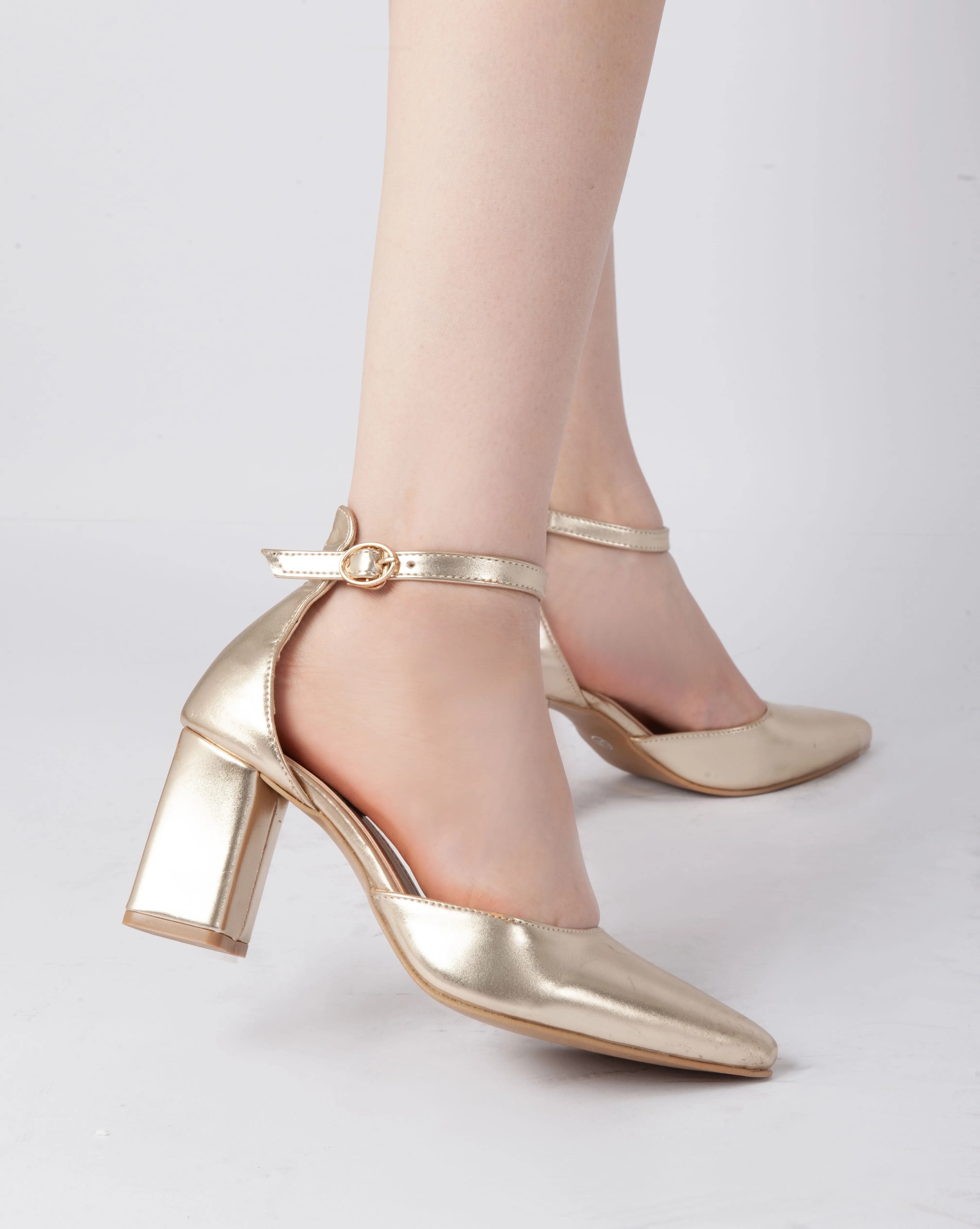 Elegant Ankle Strap Heels - Gold