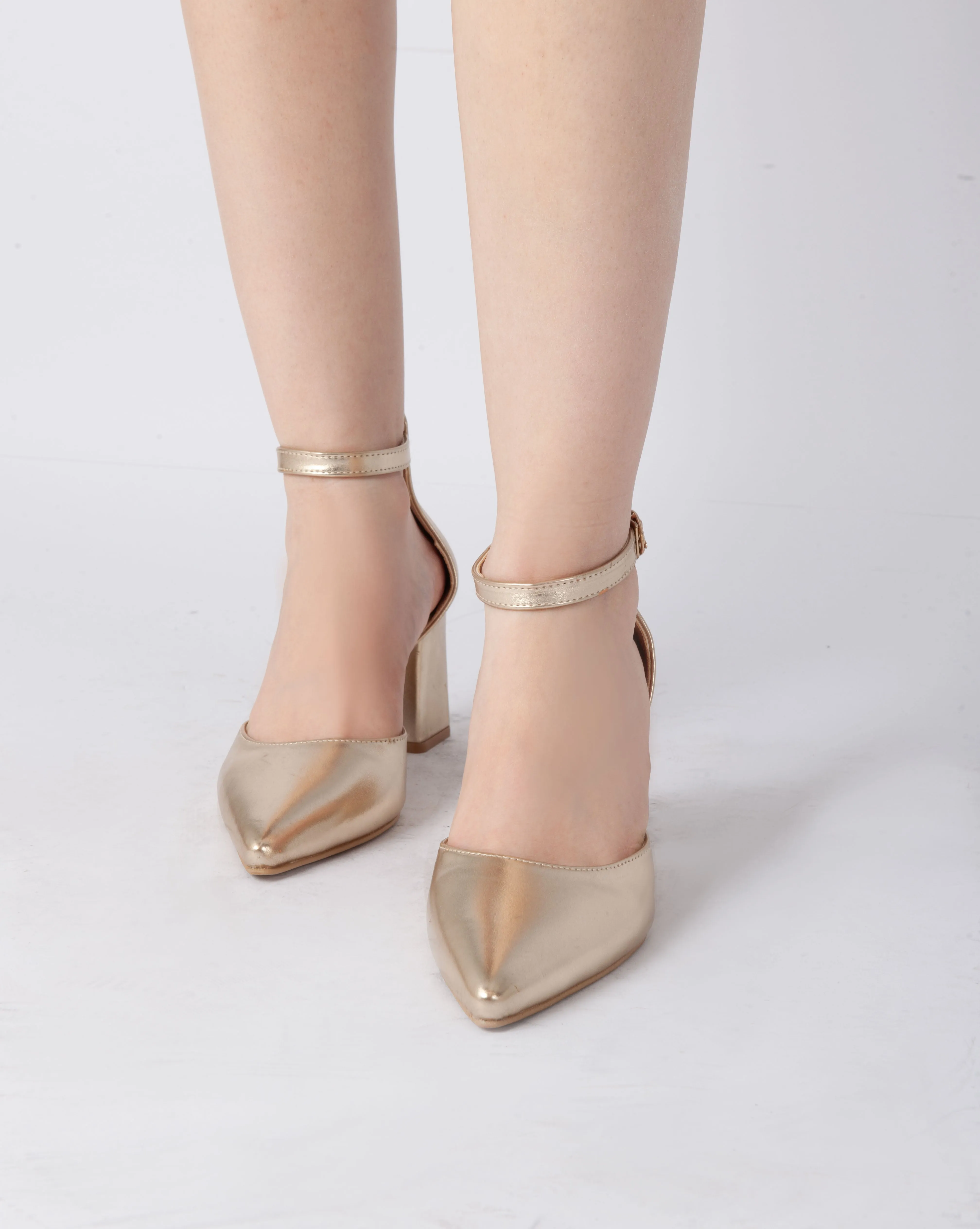 Elegant Ankle Strap Heels - Gold