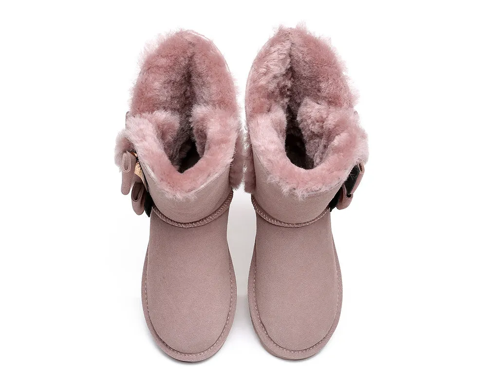 EVERAU® Sheepskin Double Bow Boots Women Eira