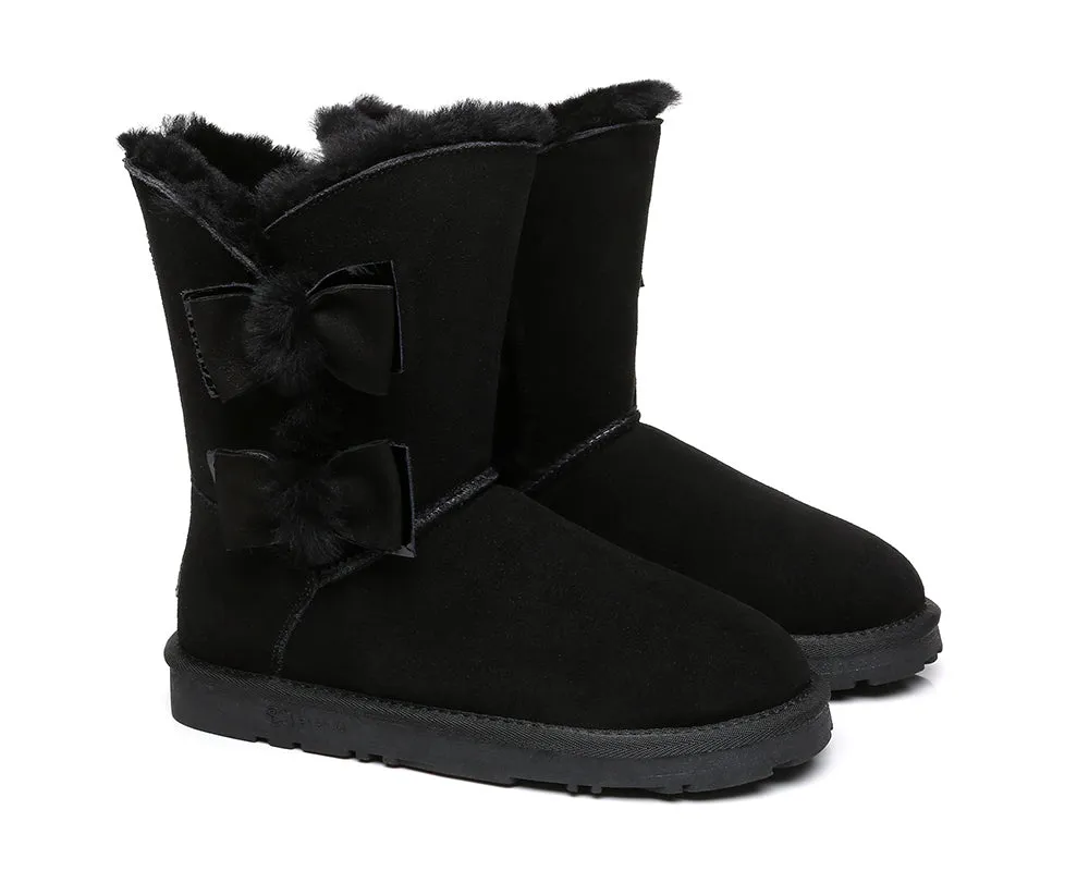 EVERAU® Sheepskin Double Bow Boots Women Eira