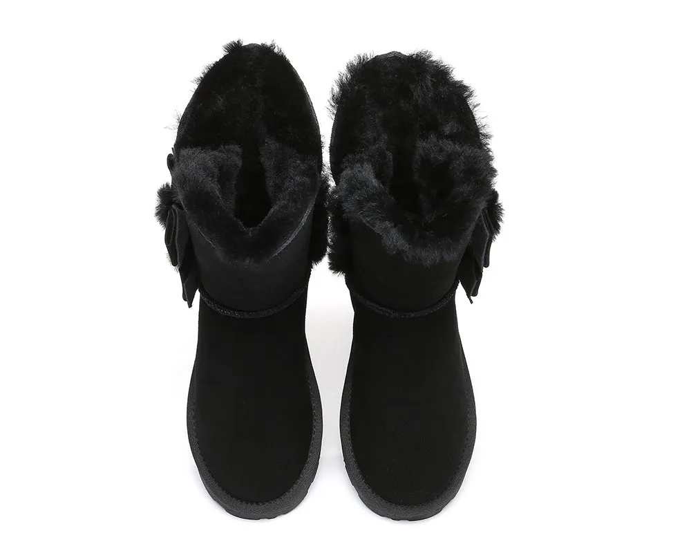 EVERAU® Sheepskin Double Bow Boots Women Eira