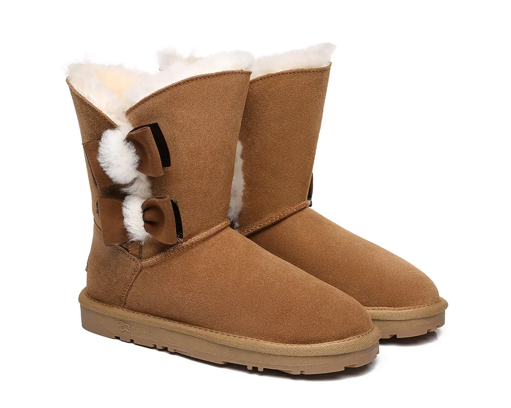 EVERAU® Sheepskin Double Bow Boots Women Eira
