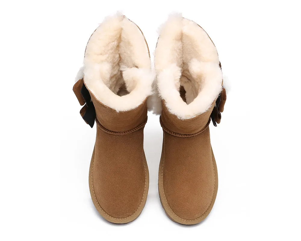 EVERAU® Sheepskin Double Bow Boots Women Eira