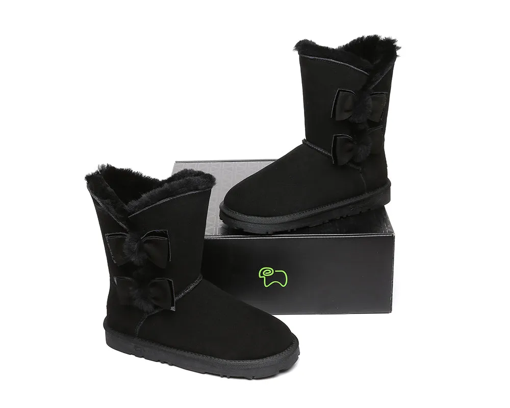 EVERAU® Sheepskin Double Bow Boots Women Eira