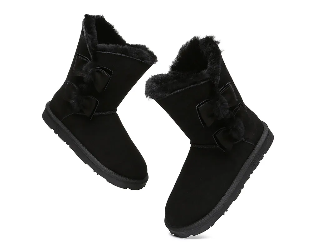 EVERAU® Sheepskin Double Bow Boots Women Eira