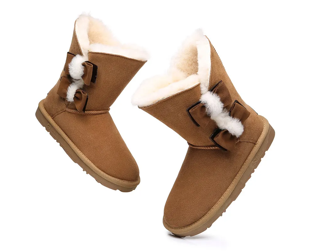EVERAU® Sheepskin Double Bow Boots Women Eira