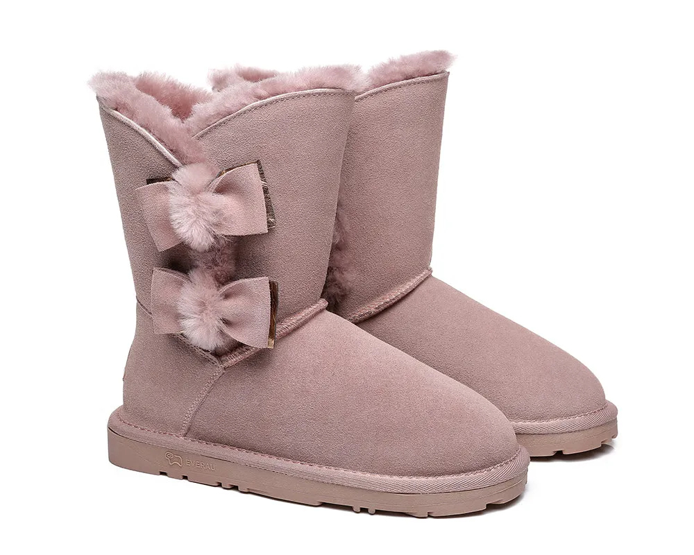 EVERAU® Sheepskin Double Bow Boots Women Eira