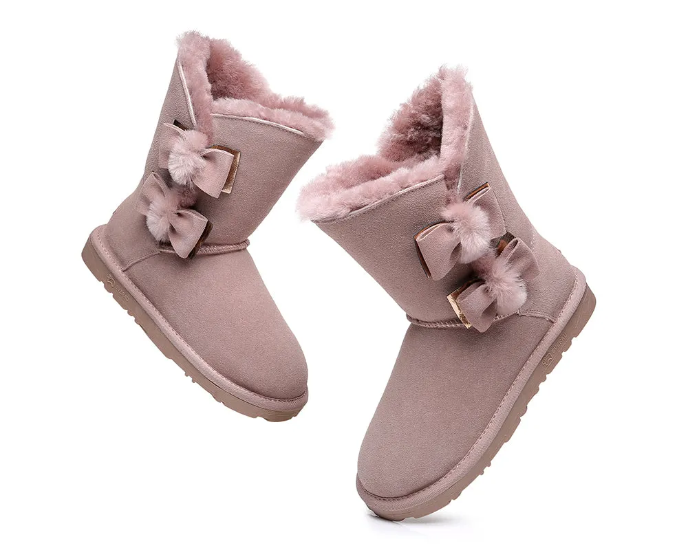 EVERAU® Sheepskin Double Bow Boots Women Eira