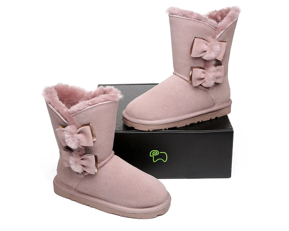 EVERAU® Sheepskin Double Bow Boots Women Eira