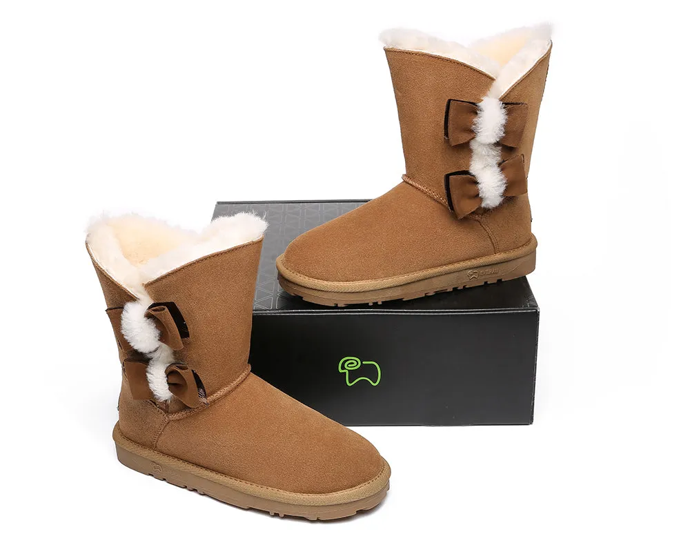 EVERAU® Sheepskin Double Bow Boots Women Eira