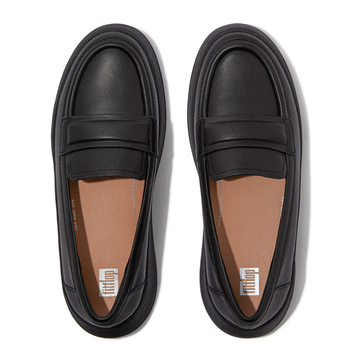 F-MODE Padded-Detail Leather Flatform Loafers