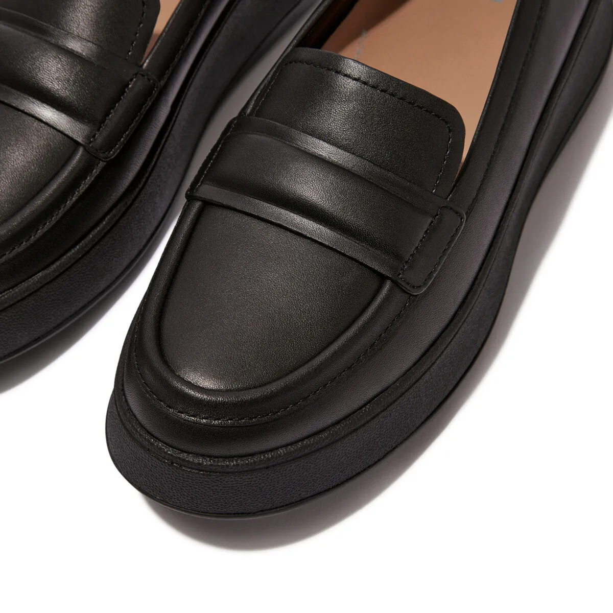 F-MODE Padded-Detail Leather Flatform Loafers