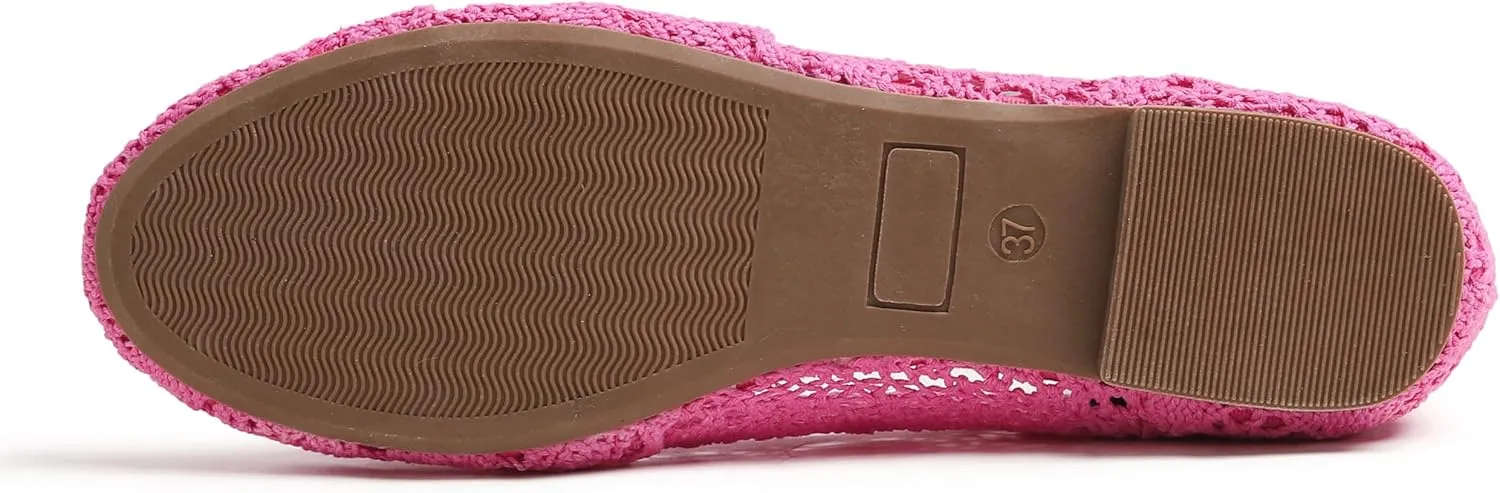 FEVERSOLE Women's Comfort Breathable Knit Crochet Shoes Lace Ballet Flats