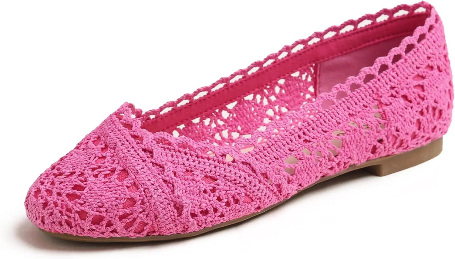 FEVERSOLE Women's Comfort Breathable Knit Crochet Shoes Lace Ballet Flats