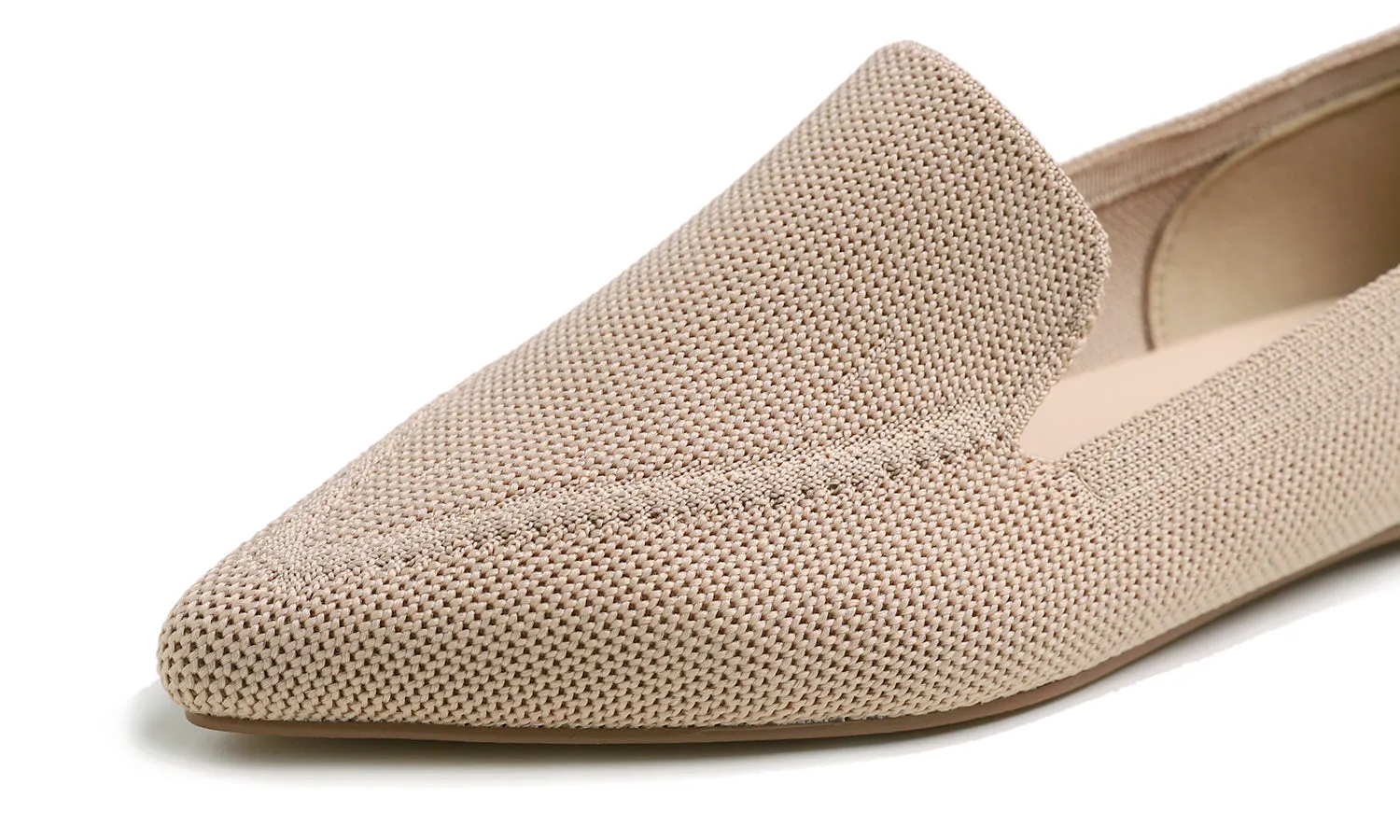 Feversole Women's Woven Fashion Breathable Knit Flat Shoes Pointed Loafer Nude Color