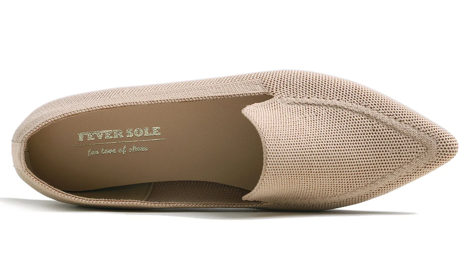 Feversole Women's Woven Fashion Breathable Knit Flat Shoes Pointed Loafer Nude Color