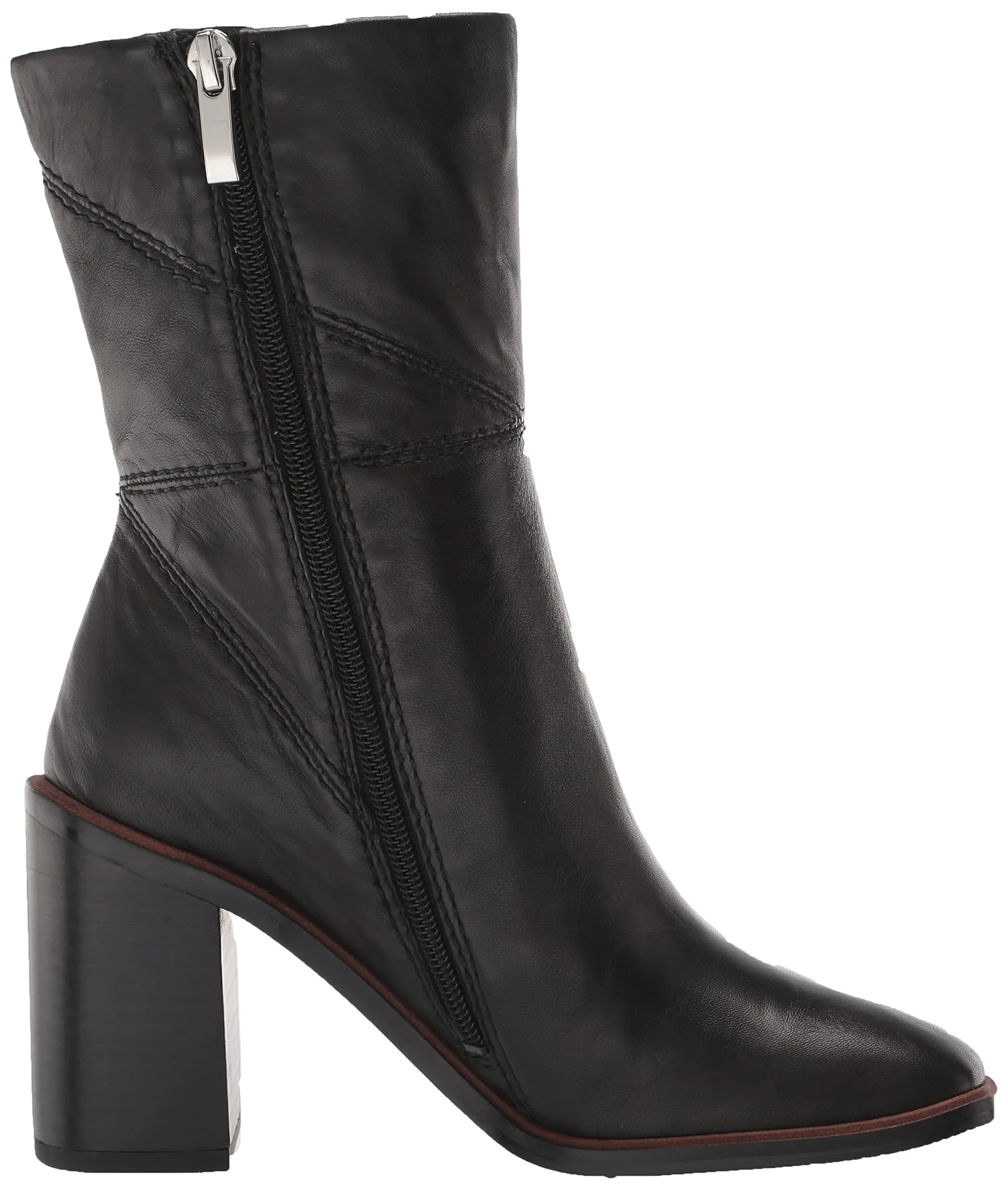 Franco Sarto Stevie Black Leather Fashion Zip Square Toe Mid Calf Elegant Boots