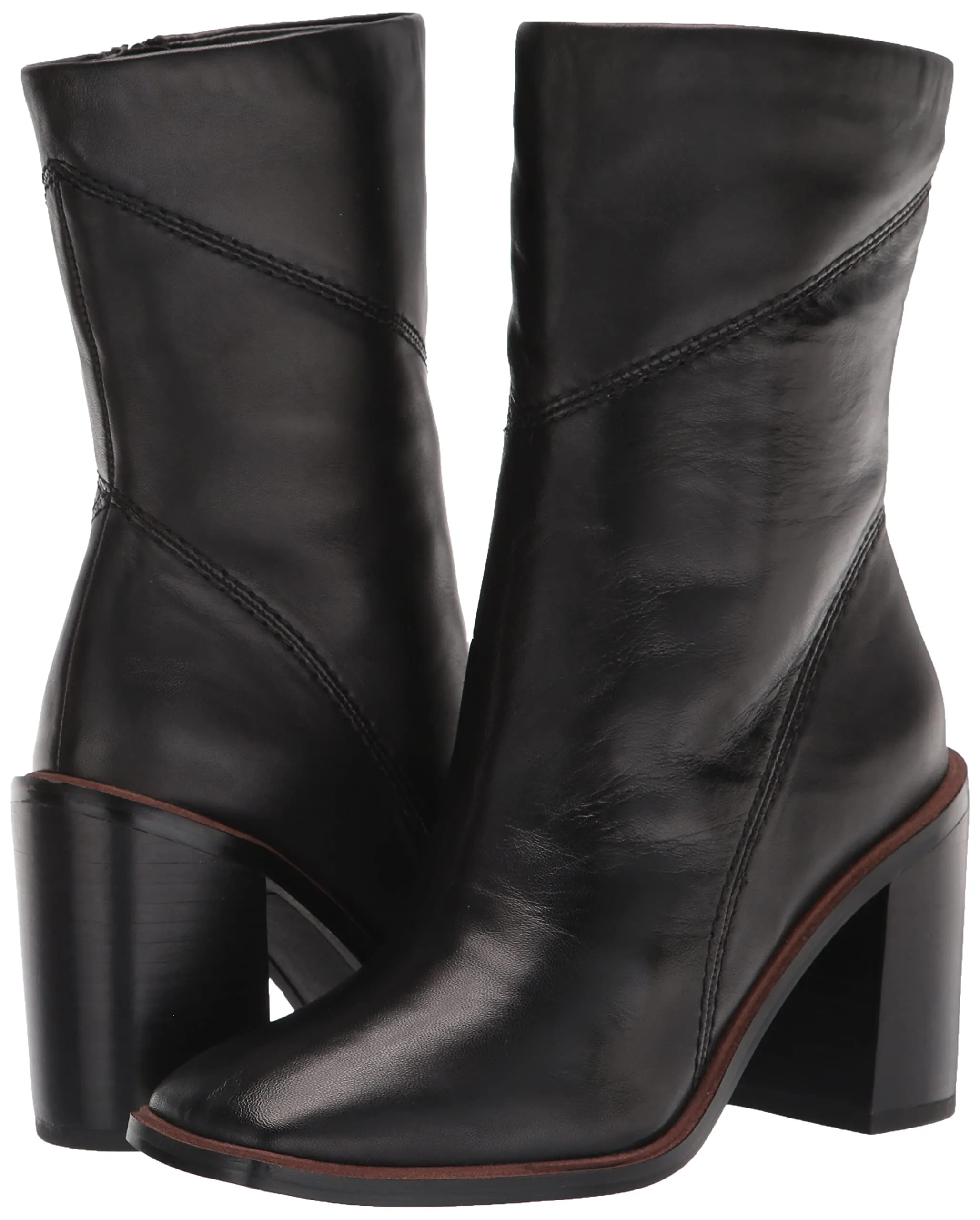 Franco Sarto Stevie Black Leather Fashion Zip Square Toe Mid Calf Elegant Boots