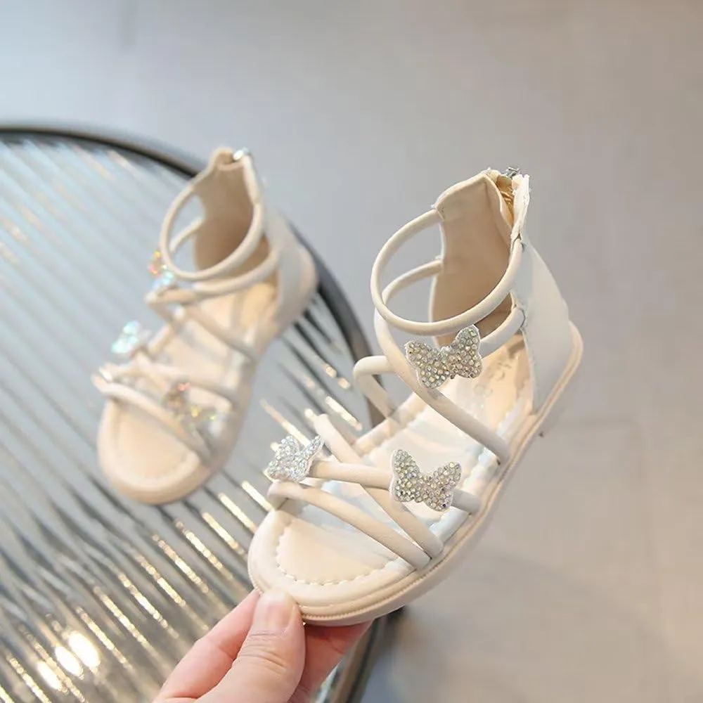 Girls Sandals Fashion Summer Strappy Flats Gladiator Sandals Shoes with Decoration Heel Zipper For Toddler/Little Kid/Big Kid