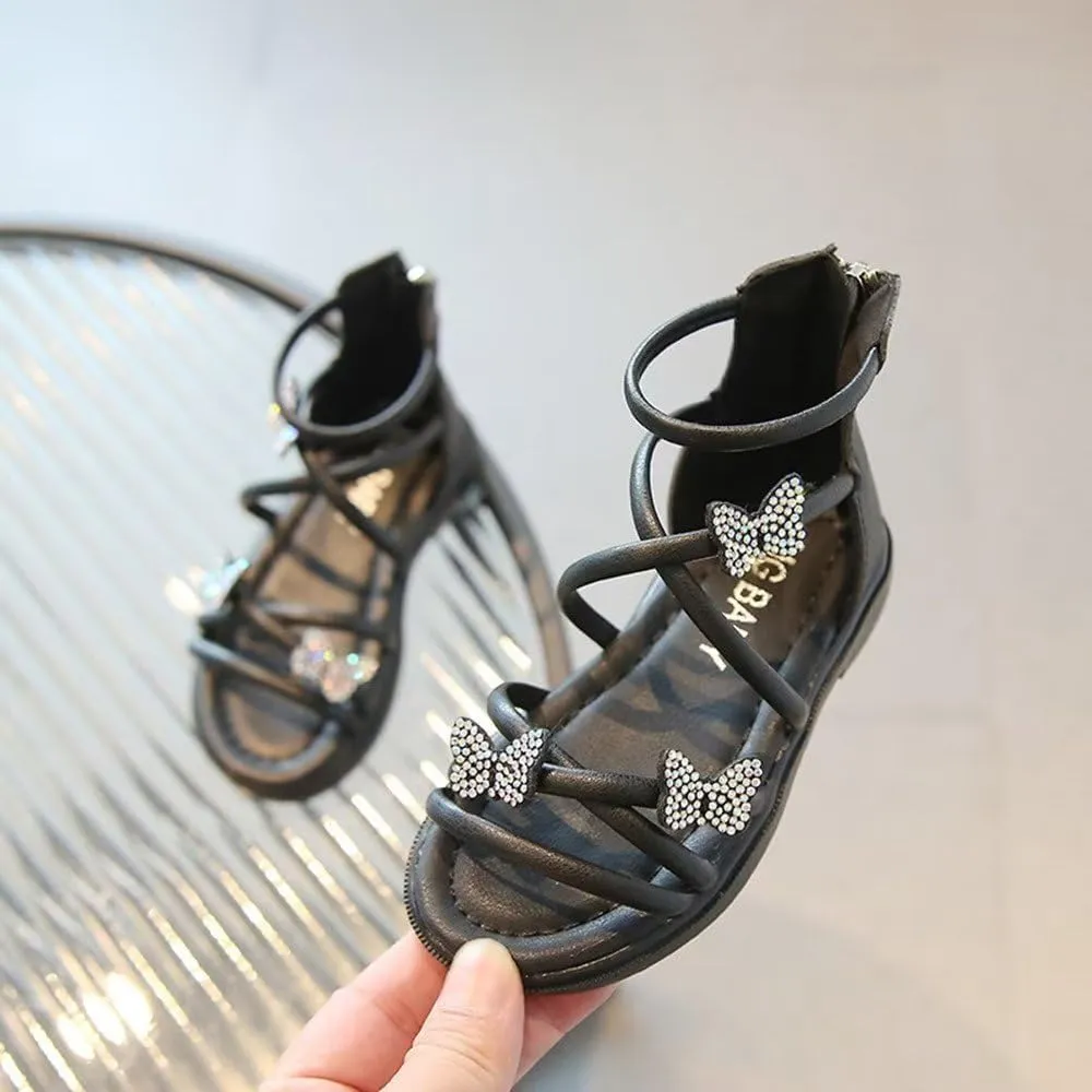 Girls Sandals Fashion Summer Strappy Flats Gladiator Sandals Shoes with Decoration Heel Zipper For Toddler/Little Kid/Big Kid