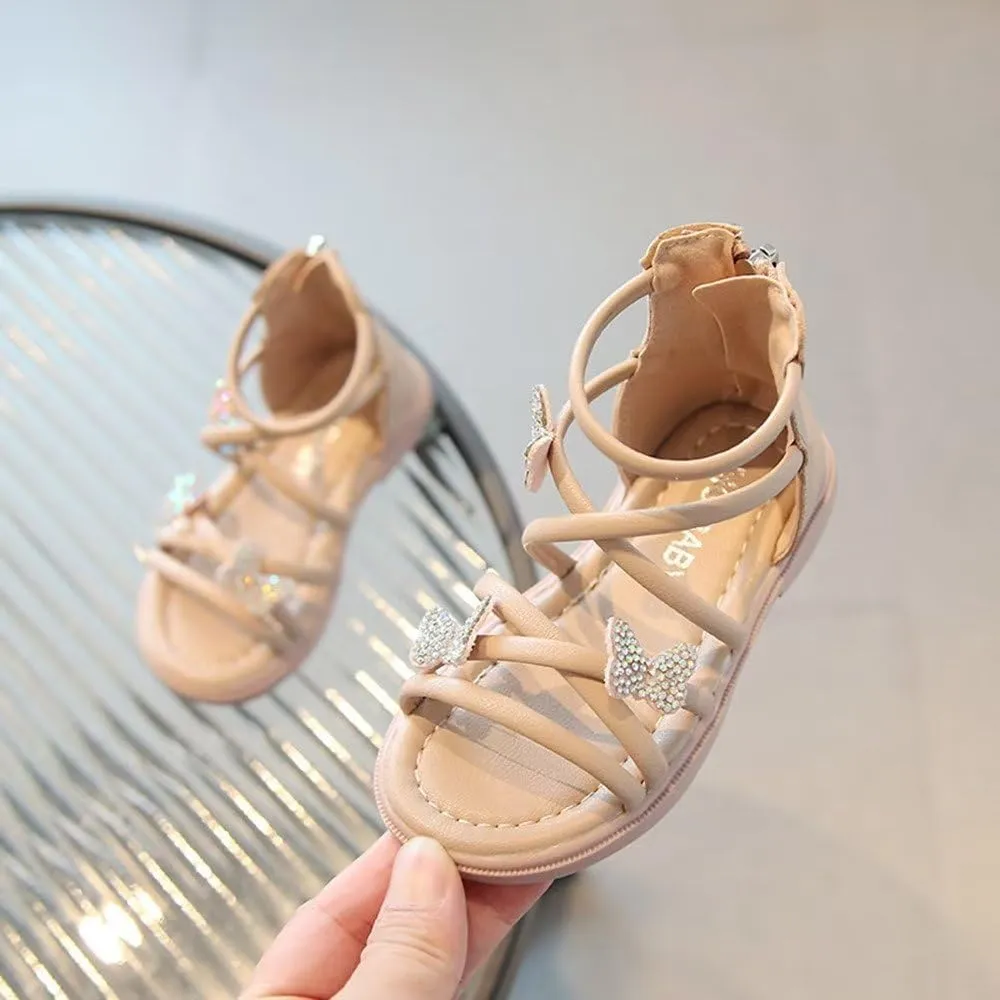 Girls Sandals Fashion Summer Strappy Flats Gladiator Sandals Shoes with Decoration Heel Zipper For Toddler/Little Kid/Big Kid