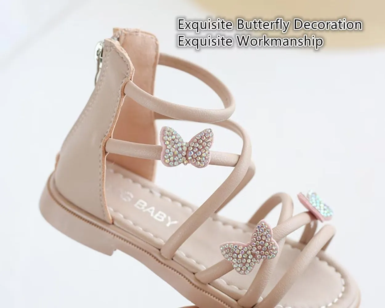 Girls Sandals Fashion Summer Strappy Flats Gladiator Sandals Shoes with Decoration Heel Zipper For Toddler/Little Kid/Big Kid