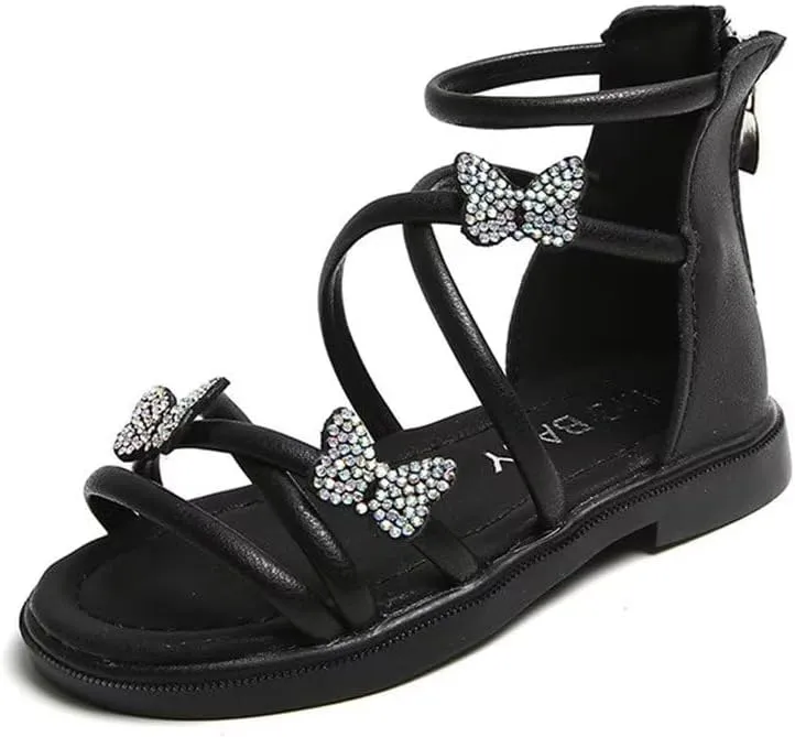 Girls Sandals Fashion Summer Strappy Flats Gladiator Sandals Shoes with Decoration Heel Zipper For Toddler/Little Kid/Big Kid