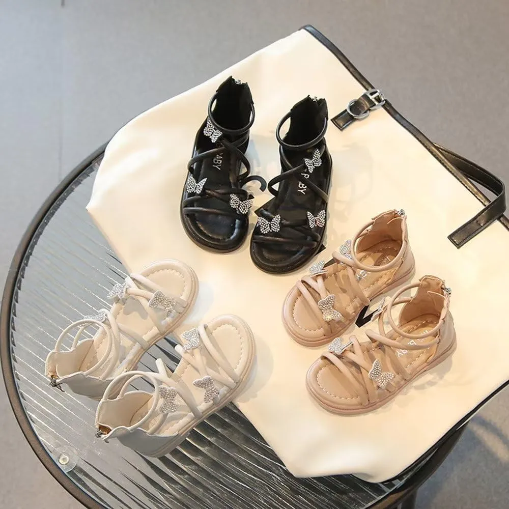 Girls Sandals Fashion Summer Strappy Flats Gladiator Sandals Shoes with Decoration Heel Zipper For Toddler/Little Kid/Big Kid