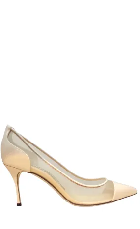 Godiva Mesh Ivory Patent Pump