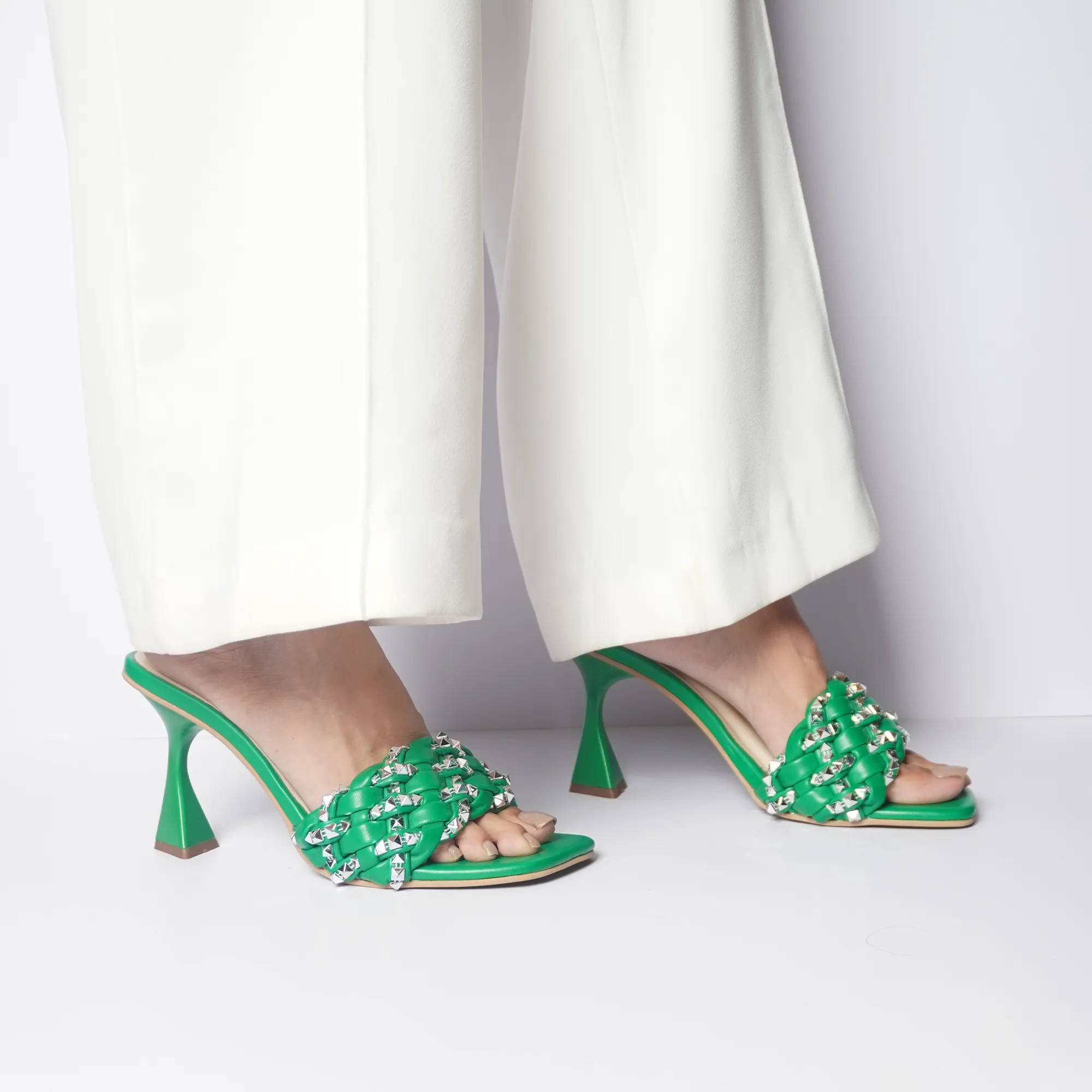 Green Braided Stud heels