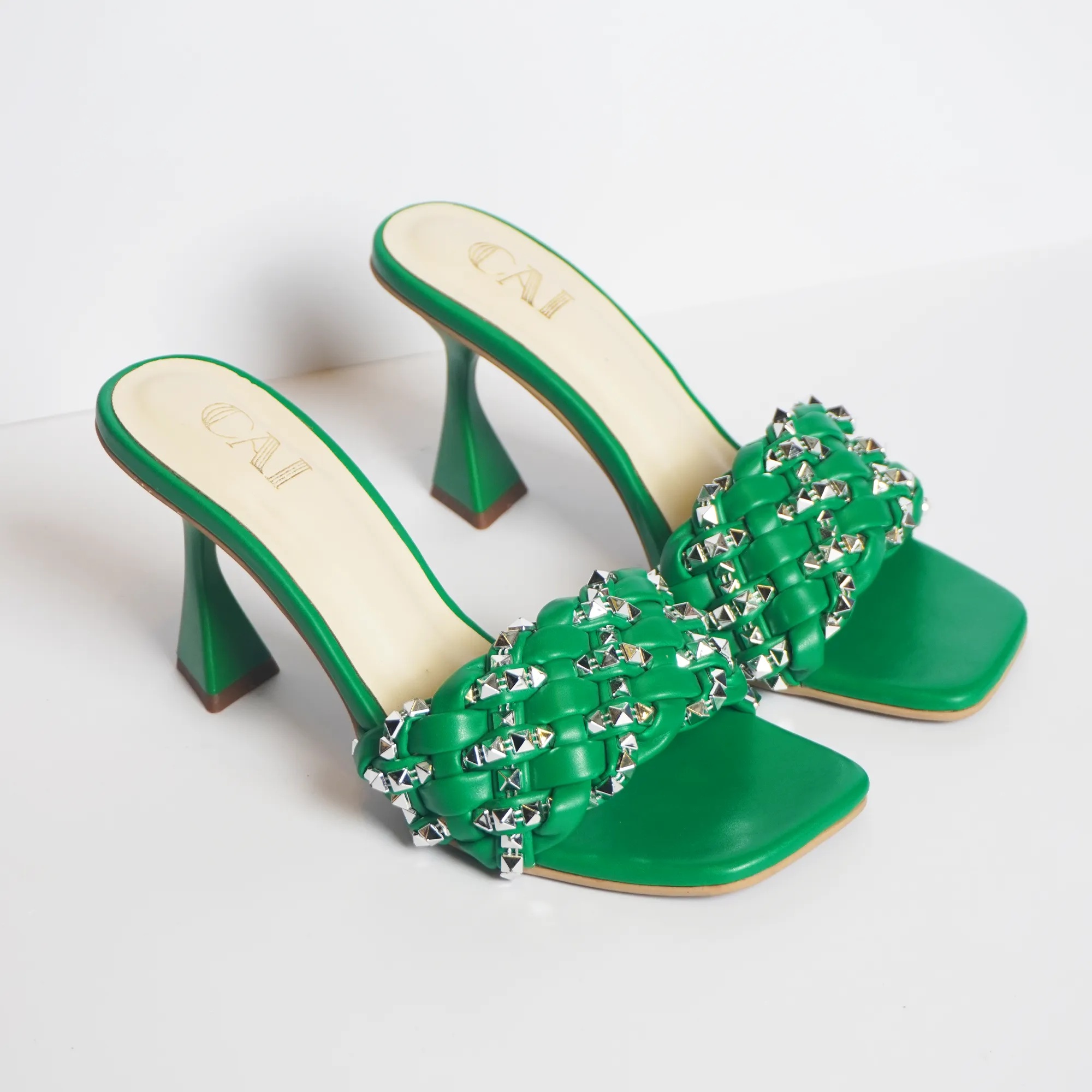 Green Braided Stud heels