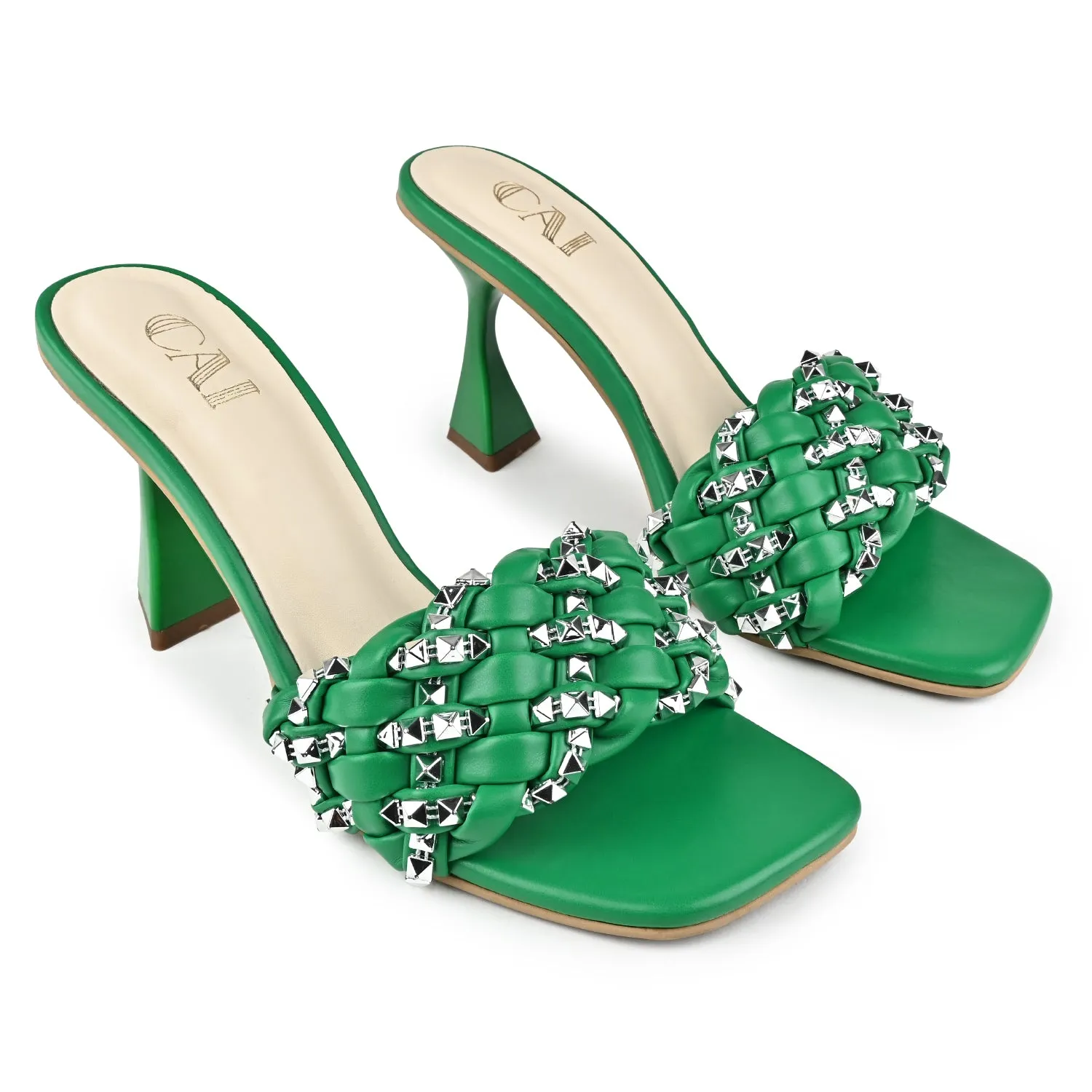Green Braided Stud heels