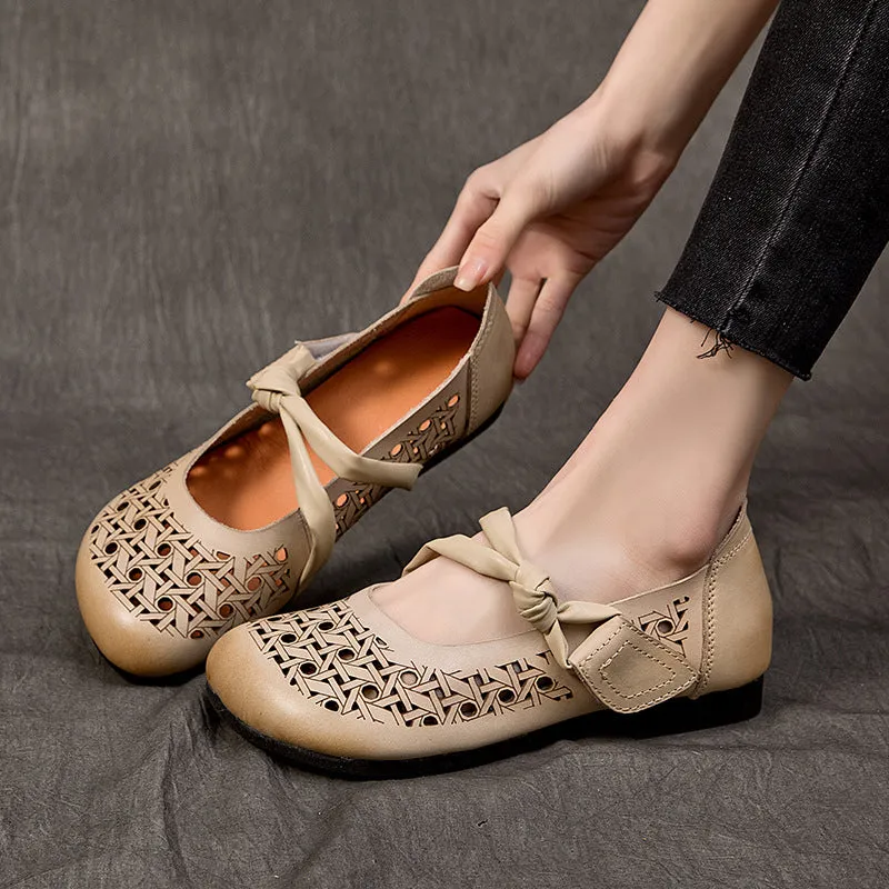 Hollow-out Breathable Flat Leather Peas Shoes