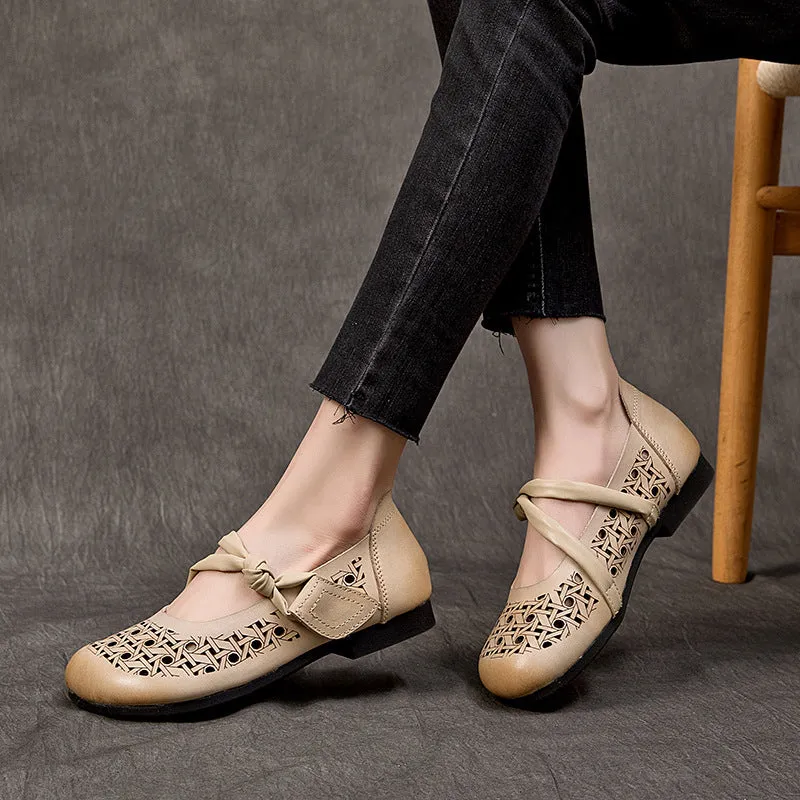 Hollow-out Breathable Flat Leather Peas Shoes