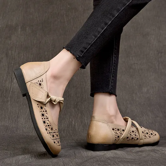 Hollow-out Breathable Flat Leather Peas Shoes