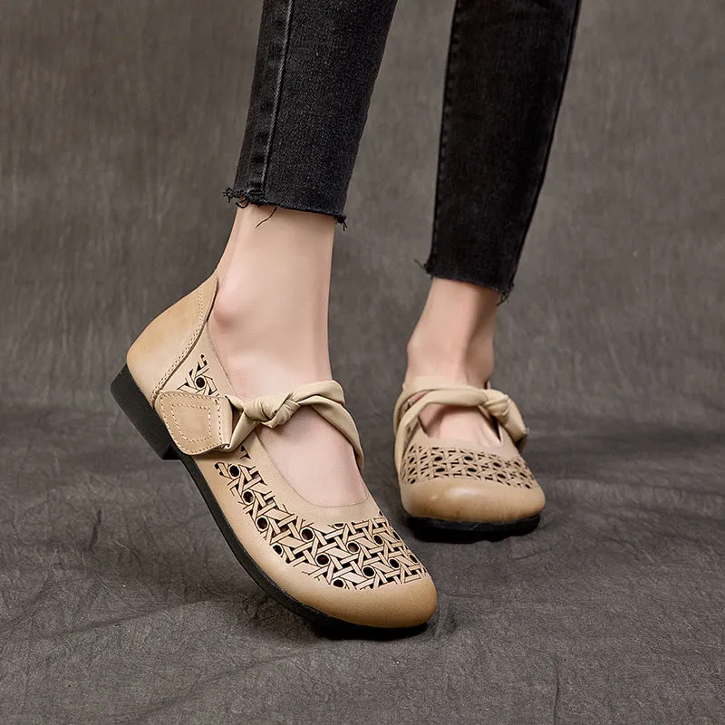 Hollow-out Breathable Flat Leather Peas Shoes