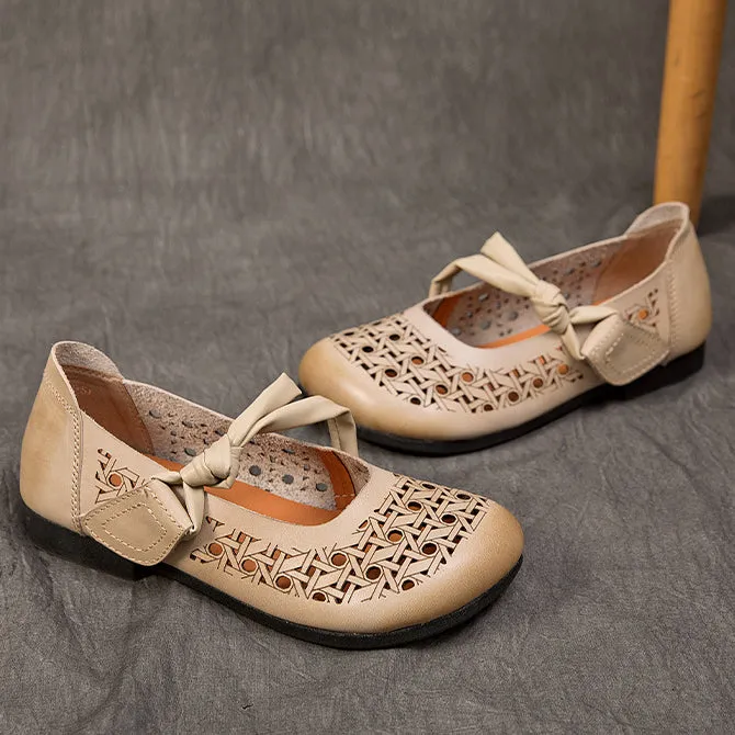 Hollow-out Breathable Flat Leather Peas Shoes