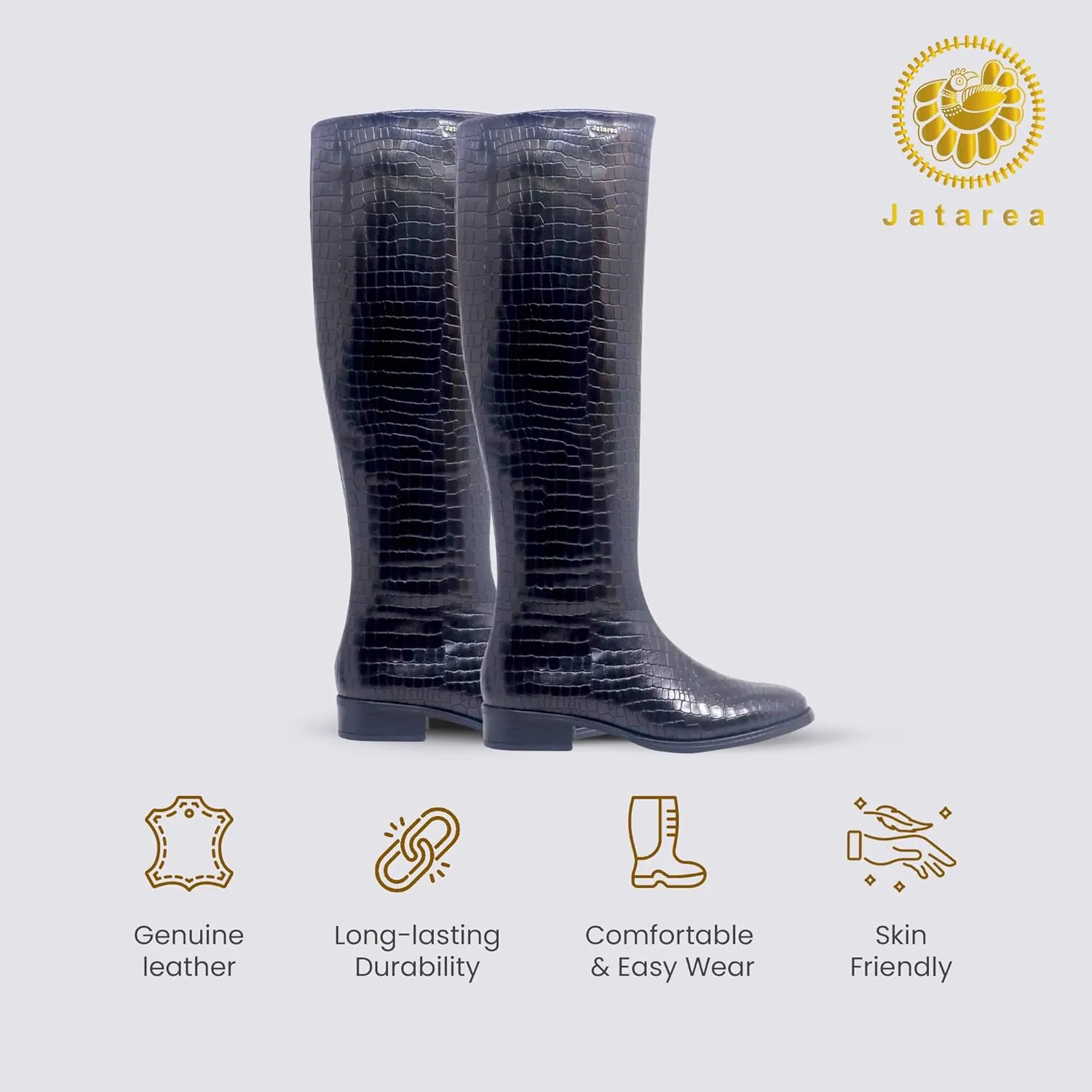 JATAREA Women's Leather Knee-High Boots - Stylish Block Heel - Comfortable Bootie for Females - Cushioned Insole for Comfort - Durable and Versatile Design