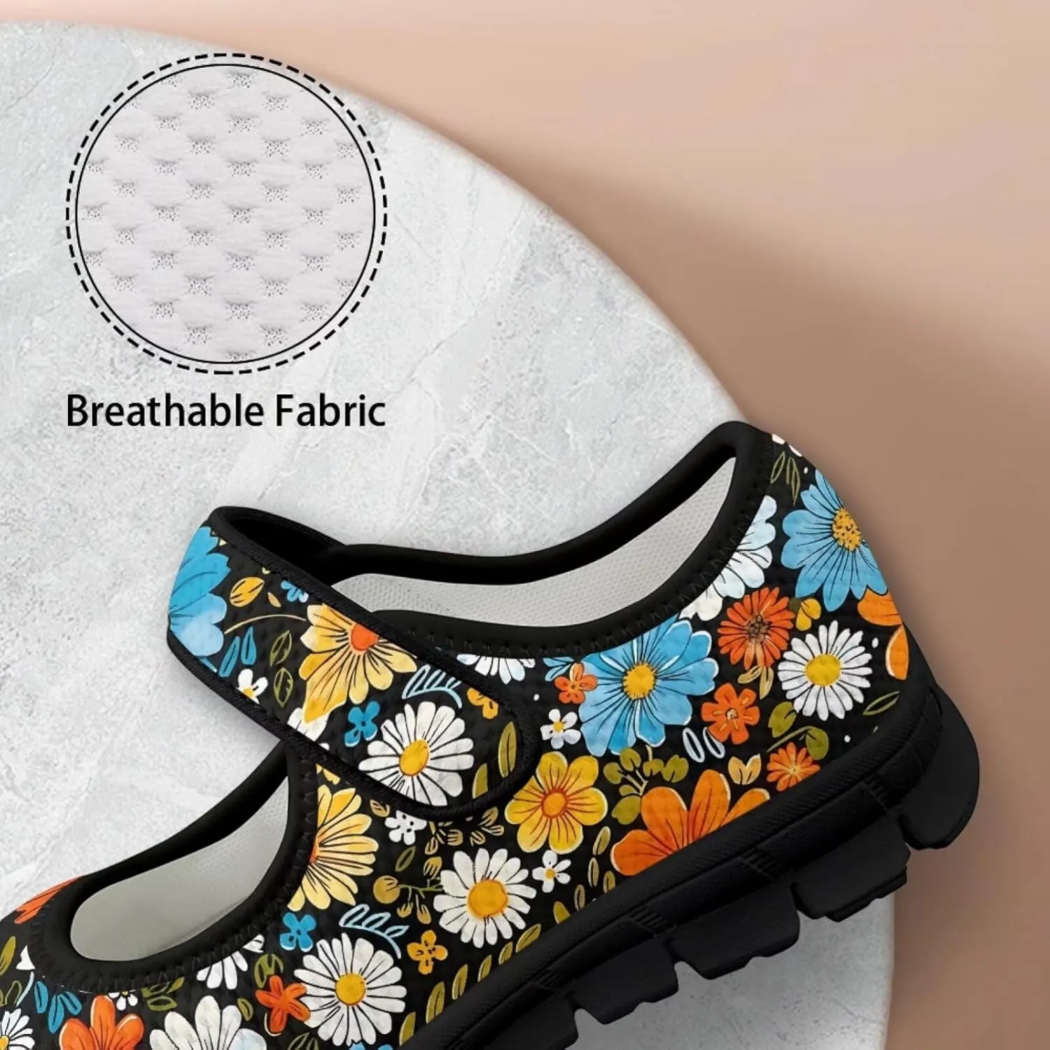 Jeiento Daisy Floral Casual Flats Mary Jane Flats for Women Comfortable Round Toe Slip On Flats